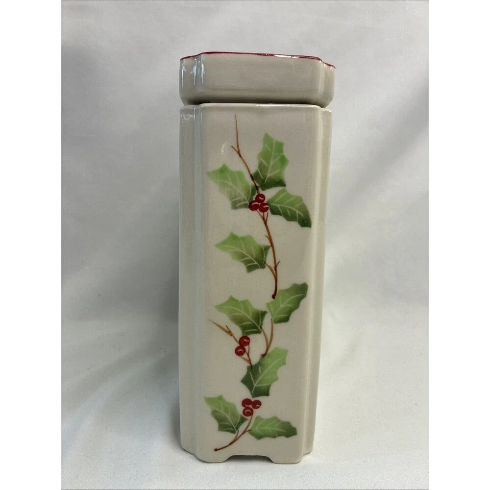 Andrea by Sadek Williamsburg Christmas Flower Frog Vase Holly Berry Ceramic 6x7